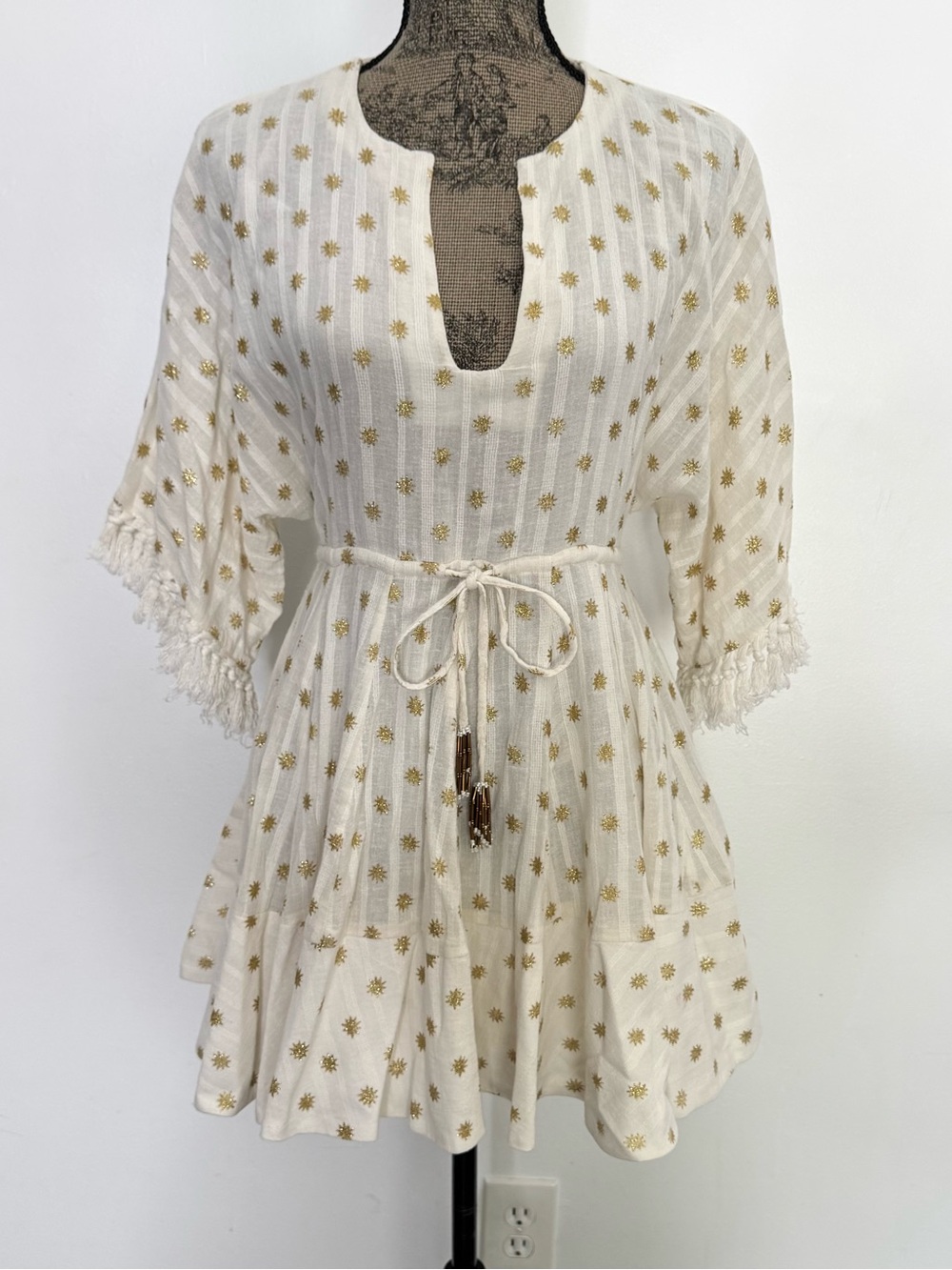 Revolve SUNDRESS Candy Dress Dubai Coconut Boho Beach Gold Star Mini Dress XS/S - Picture 2 of 16